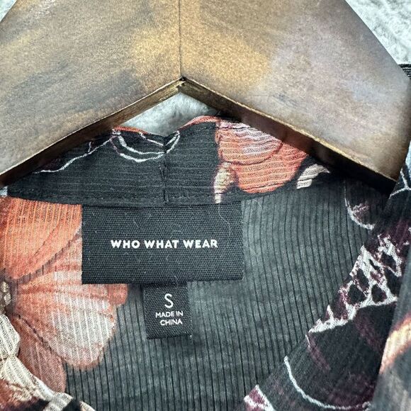 Who What Wear Button Up Top Women Small Black Floral‎ Sheer Oversized Boho Art - Picture 3 of 8